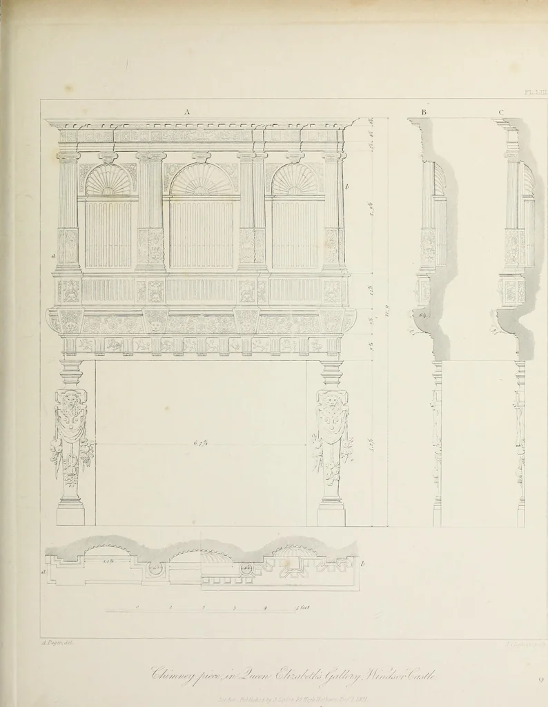 An illustration from Specimens of Gothic architecture : selected from various ancient edifices in England : consisting of plans, elevations, sections, and parts at large, calculated to exemplify the various styles, and the practical construction of this admired class of architecture, 1825, leaf 268