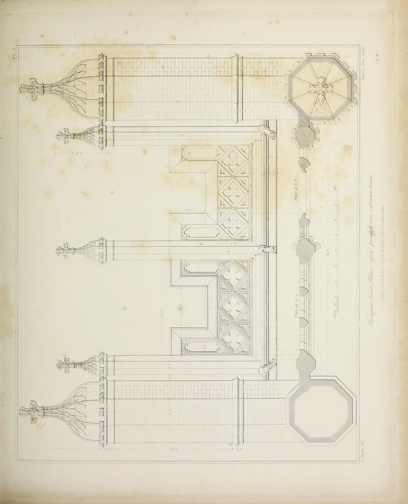 An illustration from Specimens of Gothic architecture : selected from various ancient edifices in England : consisting of plans, elevations, sections, and parts at large, calculated to exemplify the various styles, and the practical construction of this admired class of architecture, 1825, leaf 64