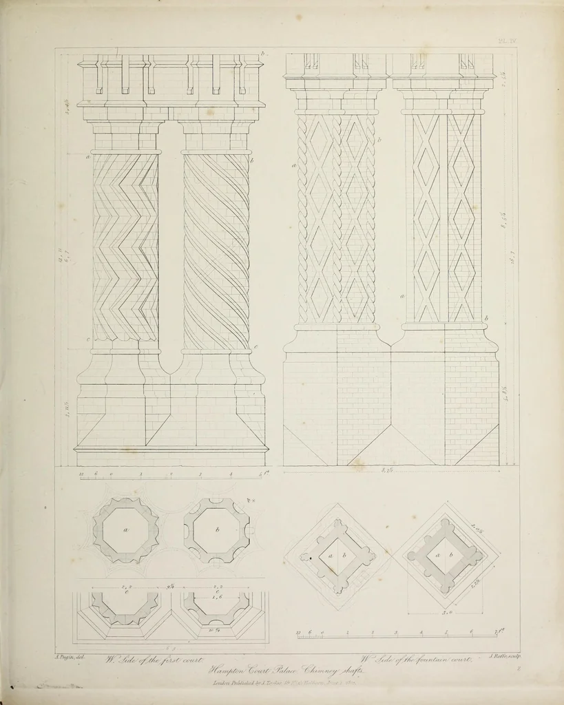 An illustration from Specimens of Gothic architecture : selected from various ancient edifices in England : consisting of plans, elevations, sections, and parts at large, calculated to exemplify the various styles, and the practical construction of this admired class of architecture, 1825, leaf 76
