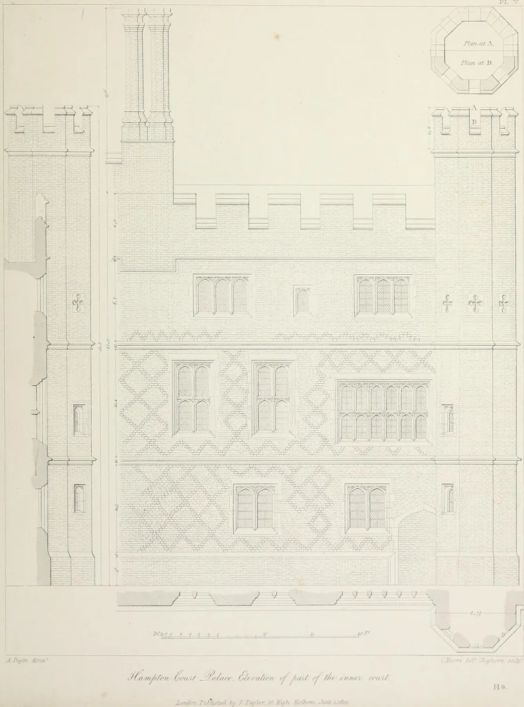 An illustration from Specimens of Gothic architecture : selected from various ancient edifices in England : consisting of plans, elevations, sections, and parts at large, calculated to exemplify the various styles, and the practical construction of this admired class of architecture, 1825, leaf 80