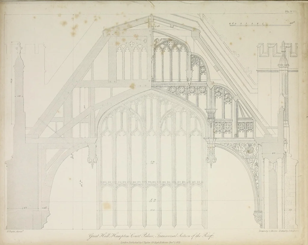 An illustration from Specimens of Gothic architecture : selected from various ancient edifices in England : consisting of plans, elevations, sections, and parts at large, calculated to exemplify the various styles, and the practical construction of this admired class of architecture, 1825, leaf 92