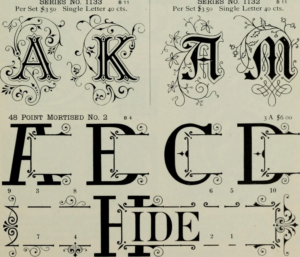 An illustration from Specimens of type, borders, ornaments, brass rules and cuts, etc. : catalogue of printing machinery and materials, wood goods, etc, 1897, leaf 632
