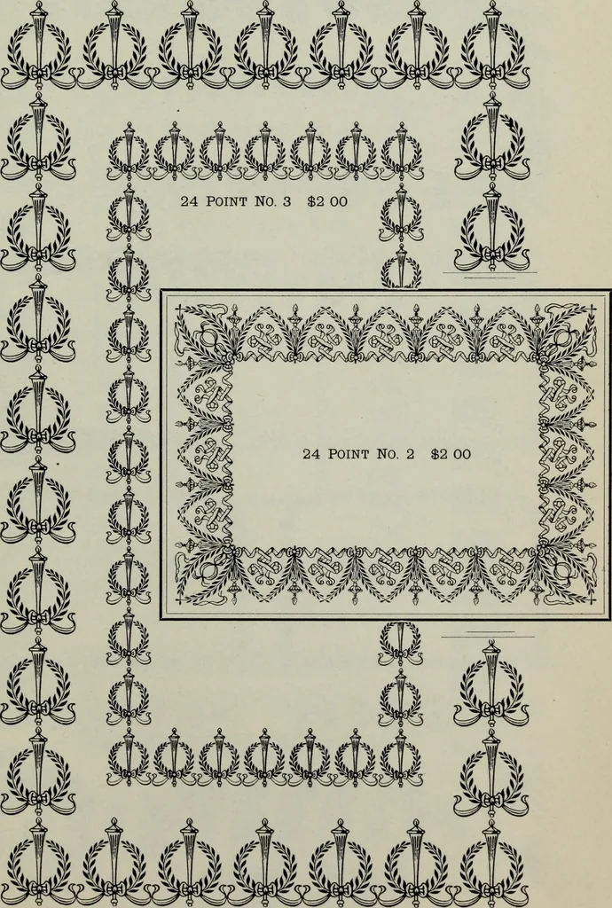 An illustration from Specimens of type, borders, ornaments, brass rules and cuts, etc. : catalogue of printing machinery and materials, wood goods, etc, 1897, leaf 680