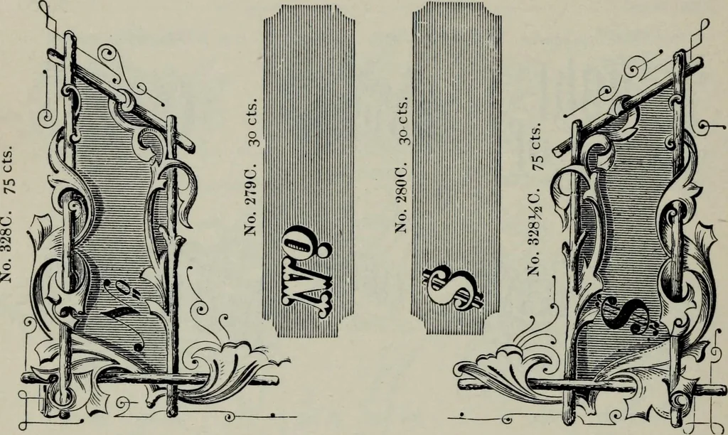 An illustration from Specimens of type, borders, ornaments, brass rules and cuts, etc. : catalogue of printing machinery and materials, wood goods, etc, 1897, leaf 717