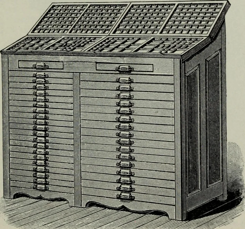 An illustration from Specimens of type, borders, ornaments, brass rules and cuts, etc. : catalogue of printing machinery and materials, wood goods, etc, 1897, leaf 814