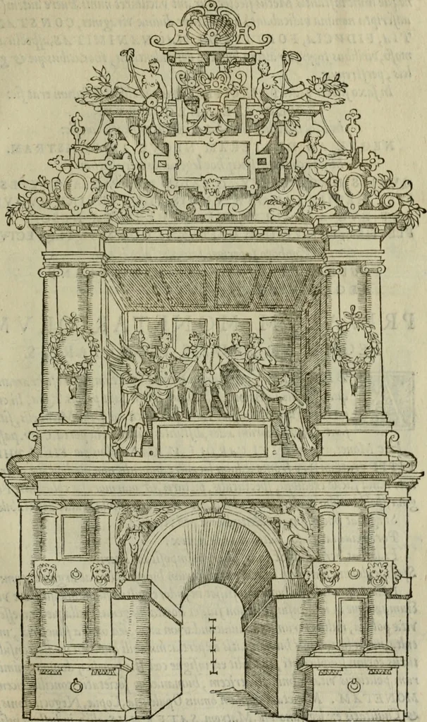 An illustration from Spectaculorvm in svsceptione Philippi hisp. prin. divi Caroli V. cæs. f. an. M.D.XLIX, Antverpiæ æditorvm, mirificvs apparatvs, 1550, leaf 102