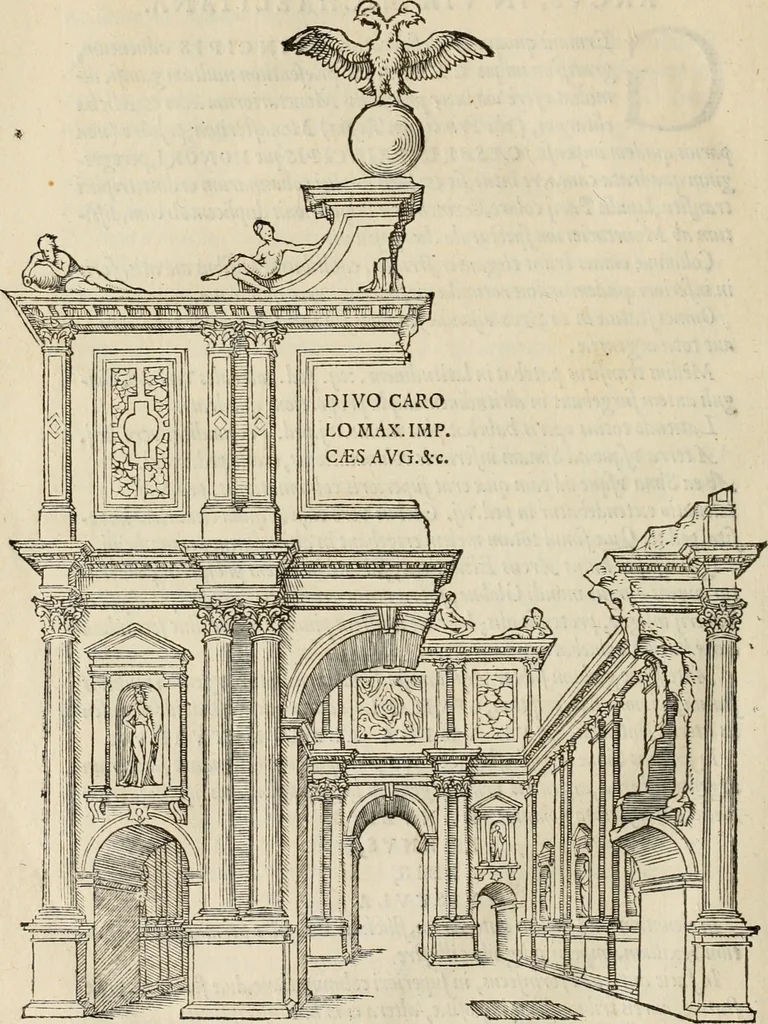 An illustration from Spectaculorvm in svsceptione Philippi hisp. prin. divi Caroli V. cæs. f. an. M.D.XLIX, Antverpiæ æditorvm, mirificvs apparatvs, 1550, leaf 107