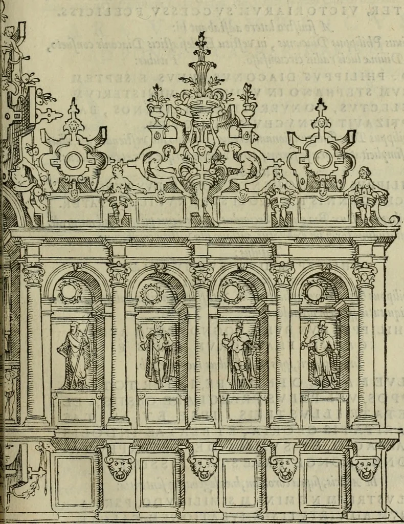 An illustration from Spectaculorvm in svsceptione Philippi hisp. prin. divi Caroli V. cæs. f. an. M.D.XLIX, Antverpiæ æditorvm, mirificvs apparatvs, 1550, leaf 68