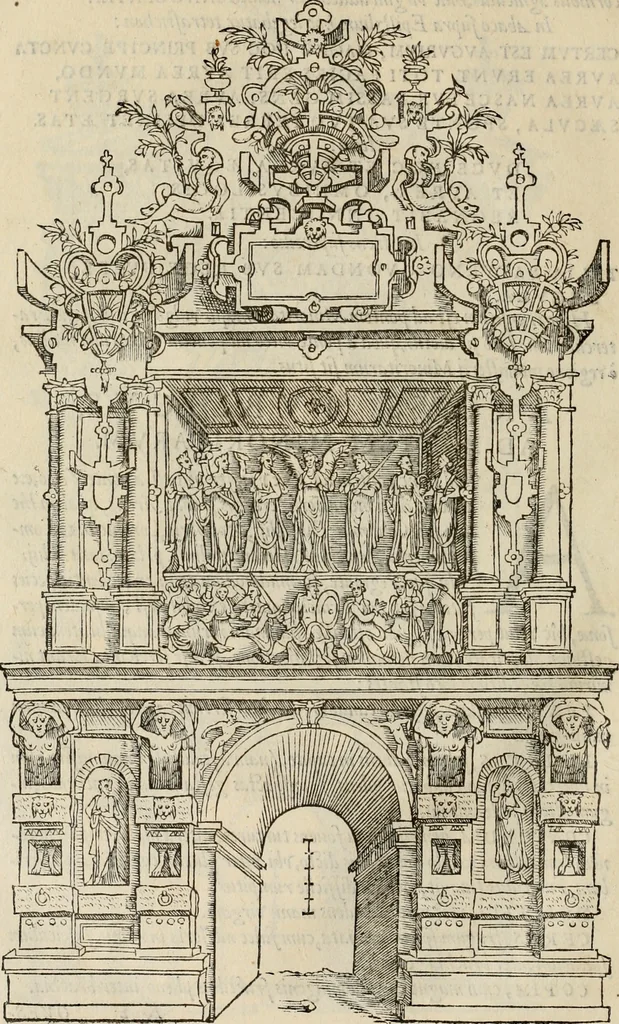 An illustration from Spectaculorvm in svsceptione Philippi hisp. prin. divi Caroli V. cæs. f. an. M.D.XLIX, Antverpiæ æditorvm, mirificvs apparatvs, 1550, leaf 75