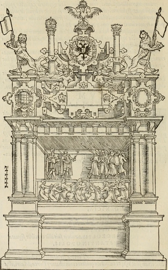 An illustration from Spectaculorvm in svsceptione Philippi hisp. prin. divi Caroli V. cæs. f. an. M.D.XLIX, Antverpiæ æditorvm, mirificvs apparatvs, 1550, leaf 83