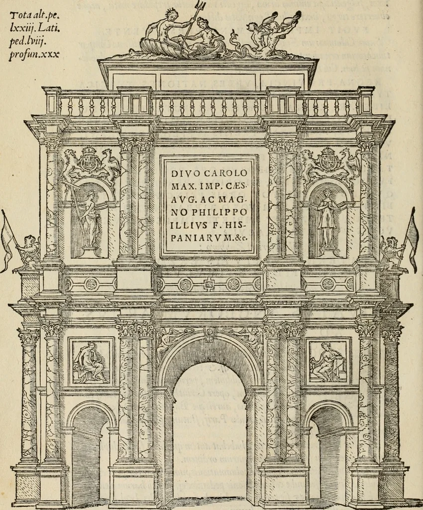 An illustration from Spectaculorvm in svsceptione Philippi hisp. prin. divi Caroli V. cæs. f. an. M.D.XLIX, Antverpiæ æditorvm, mirificvs apparatvs, 1550, leaf 85