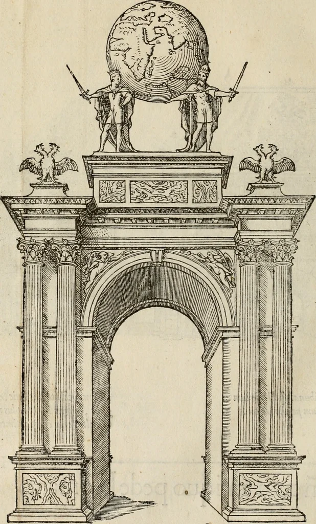 An illustration from Spectaculorvm in svsceptione Philippi hisp. prin. divi Caroli V. cæs. f. an. M.D.XLIX, Antverpiæ æditorvm, mirificvs apparatvs, 1550, leaf 97