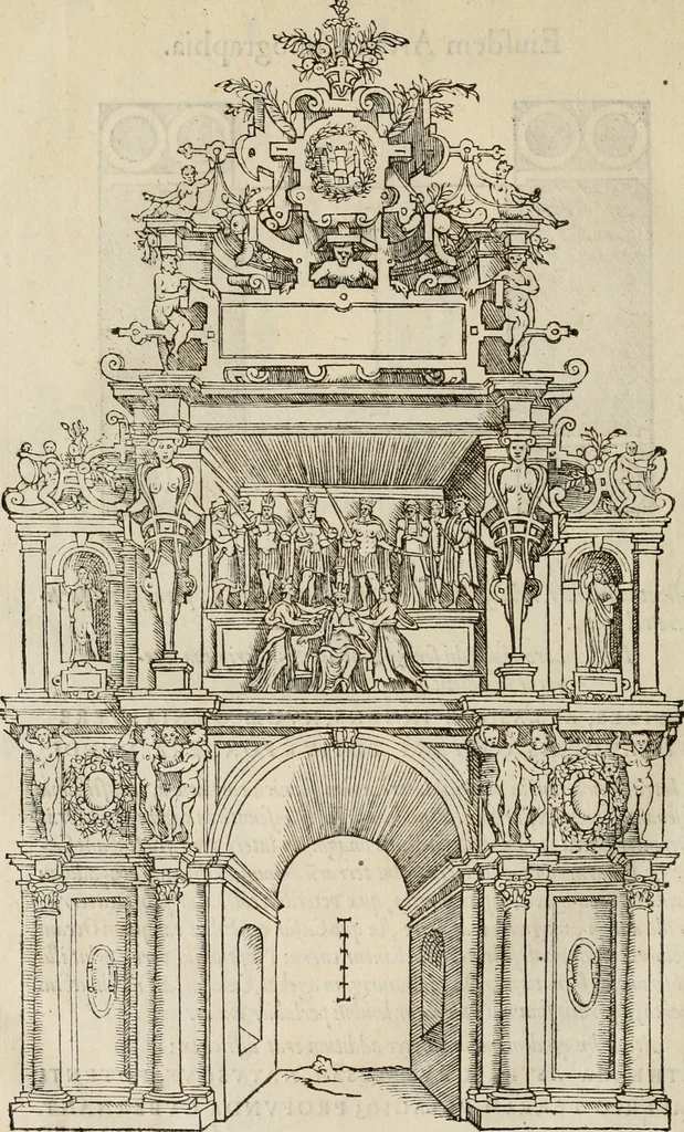 An illustration from Spectaculorvm in svsceptione Philippi hisp. prin. divi Caroli V. cæs. f. an. M.D.XLIX, Antverpiæ æditorvm, mirificvs apparatvs, 1550, leaf 99