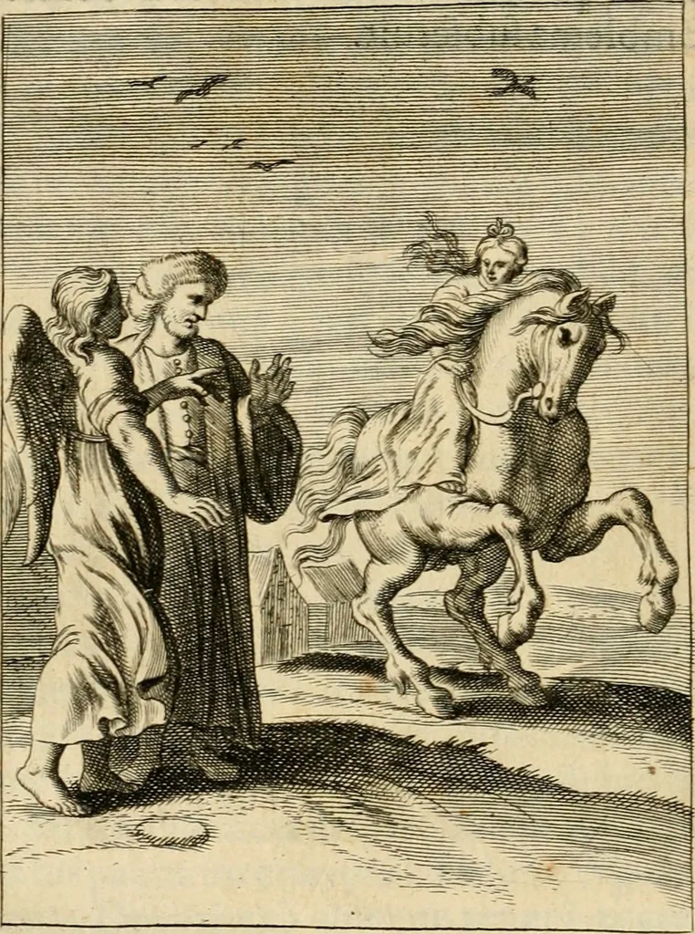 An illustration from Speculum peccatorum aspirantium ad solidam vitae emendationem, siue, Admiranda S. Augustini conversio : historica eiusdem narratione, discursibus moralibus, et emblematis adornata : cum indice concionum per quatuor octauas eiusdem diui et dominicos dies, 1637, leaf 315