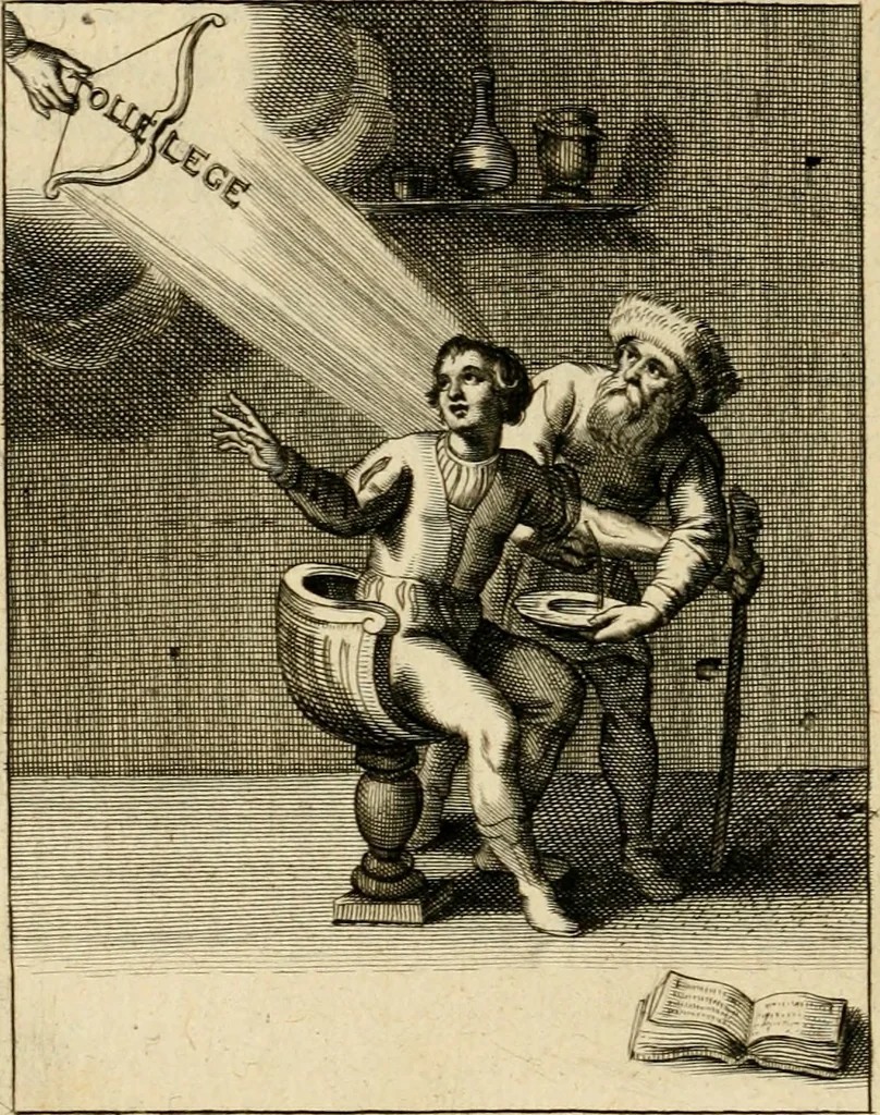 An illustration from Speculum peccatorum aspirantium ad solidam vitae emendationem, siue, Admiranda S. Augustini conversio : historica eiusdem narratione, discursibus moralibus, et emblematis adornata : cum indice concionum per quatuor octauas eiusdem diui et dominicos dies, 1637, leaf 333