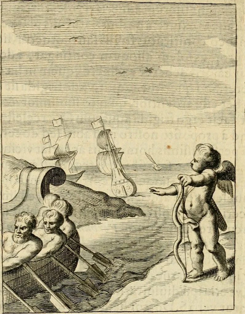 An illustration from Speculum peccatorum aspirantium ad solidam vitae emendationem, siue, Admiranda S. Augustini conversio : historica eiusdem narratione, discursibus moralibus, et emblematis adornata : cum indice concionum per quatuor octauas eiusdem diui et dominicos dies, 1637, leaf 55