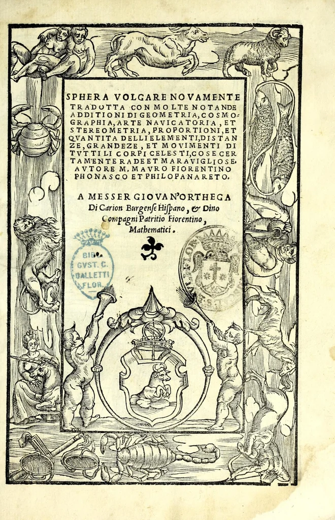 An illustration from Sphera volgare novamente tradotta, con molte notande additioni di geometria, cosmographia, arte navicatoria, et stereometria, proportioni, et qvantita delli elementi, distanze, grandeze, et movimenti di tvtti li corpi celesti, cose certamente rade et maravigliose, 1537, leaf 7