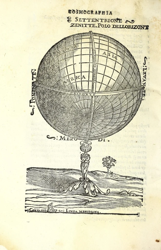 An illustration from Sphera volgare novamente tradotta, con molte notande additioni di geometria, cosmographia, arte navicatoria, et stereometria, proportioni, et qvantita delli elementi, distanze, grandeze, et movimenti di tvtti li corpi celesti, cose certamente rade et maravigliose, 1537, leaf 92