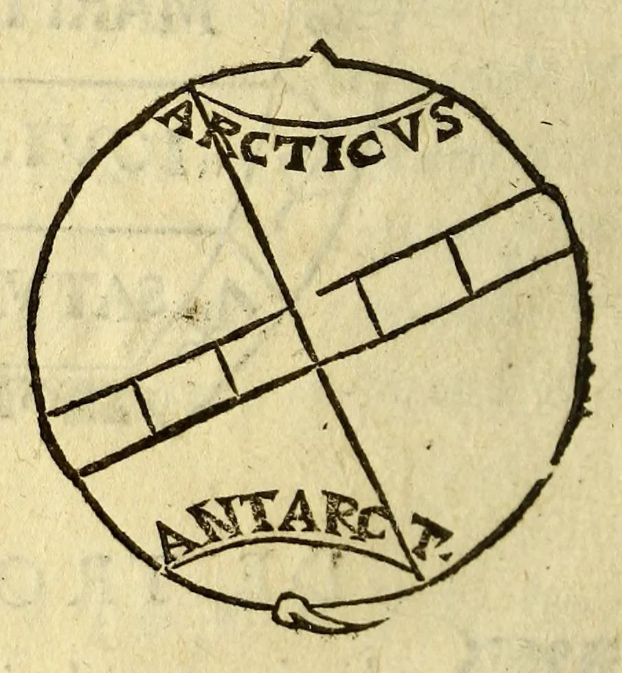 An illustration from Sphæra Ioannis de Sacrobosco, emendata. : Eliæ Vineti Santonis scholia in eandem sphæram, ab ipso auctore restituta. : Adiunximus huic libro compendium in sphæram, per Pierium Valerianum Bellunensem. : Et Petri Nonii Salaciensis demonstrationem eorum, quæ in extremo capite de climatibus Sacroboscius scribit de inæquali climatum latitudine, eodem Vineto interprete, 1584, leaf 156