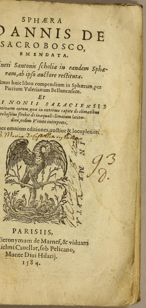 An illustration from Sphæra Ioannis de Sacrobosco, emendata. : Eliæ Vineti Santonis scholia in eandem sphæram, ab ipso auctore restituta. : Adiunximus huic libro compendium in sphæram, per Pierium Valerianum Bellunensem. : Et Petri Nonii Salaciensis demonstrationem eorum, quæ in extremo capite de climatibus Sacroboscius scribit de inæquali climatum latitudine, eodem Vineto interprete, 1584, leaf 3