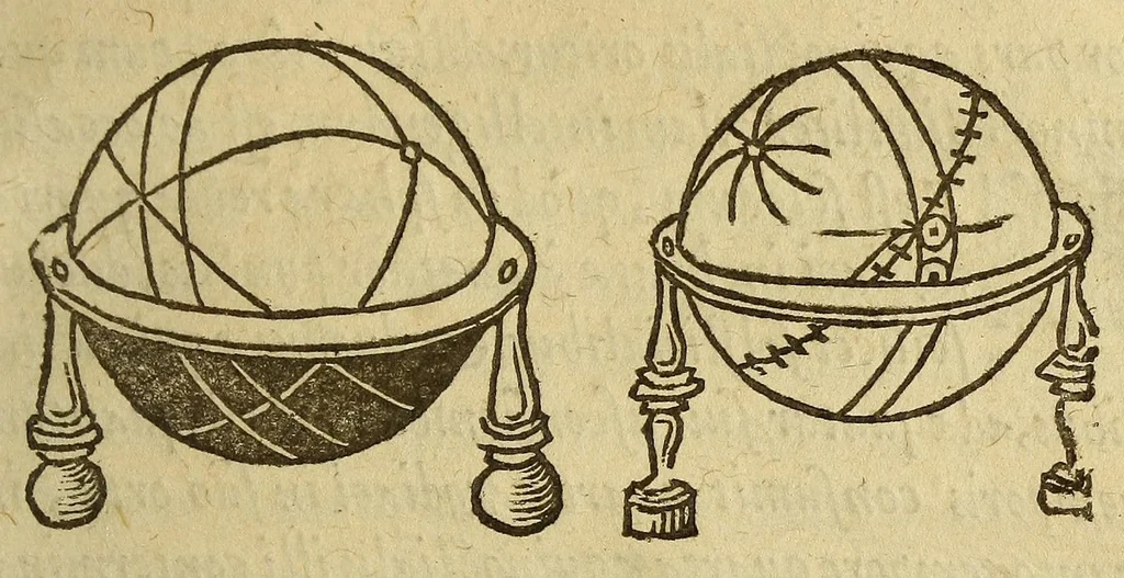 An illustration from Sphæra Ioannis de Sacrobosco, emendata. : Eliæ Vineti Santonis scholia in eandem sphæram, ab ipso auctore restituta. : Adiunximus huic libro compendium in sphæram, per Pierium Valerianum Bellunensem. : Et Petri Nonii Salaciensis demonstrationem eorum, quæ in extremo capite de climatibus Sacroboscius scribit de inæquali climatum latitudine, eodem Vineto interprete, 1584, leaf 51