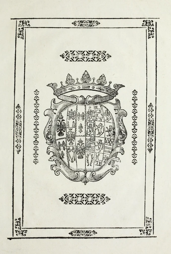 An illustration from Spiegatione e descrittione della machina da fuochi di gioia innalzata nella piazza della città di Modona dalla illustriss.ma communità per festeggiare le faustissime nozze del serenissimo signor duca Rinaldo I., e della serenissima signora principessa Carlotta Felicita di Bransvich, 1696, leaf 21