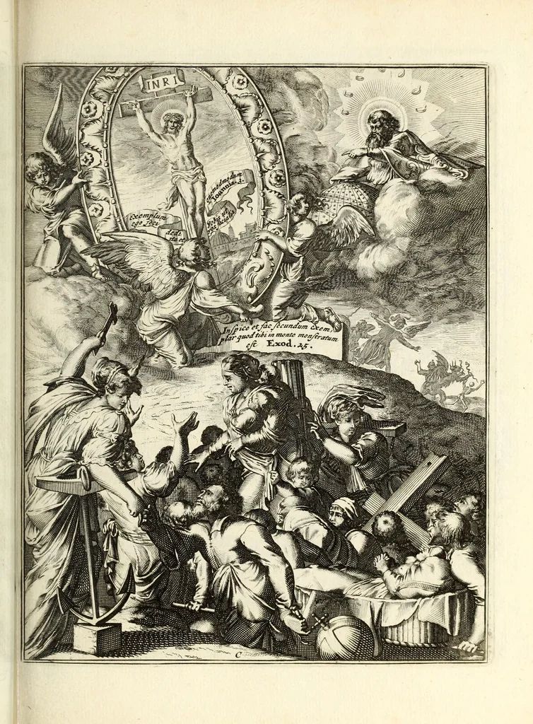 An illustration from Spiegel om wel te sterven : aanwyzende met beeltenissen van het Lyden onses zaligmaakers Jesu Christi : alles wat een zieke moet doen om gelukkig te sterven ... : door den vader David De La Vigne, Recolet, 1694, leaf 79