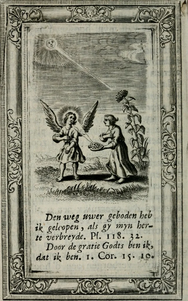 An illustration from Spiegel sonder bedrogh ofte kenisse syns selfs : vor oogen gestelt aen alle deught-minnende persoonen, 1733, leaf 105