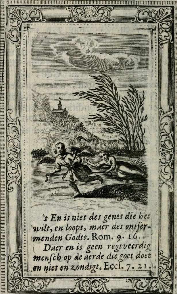 An illustration from Spiegel sonder bedrogh ofte kenisse syns selfs : vor oogen gestelt aen alle deught-minnende persoonen, 1733, leaf 113