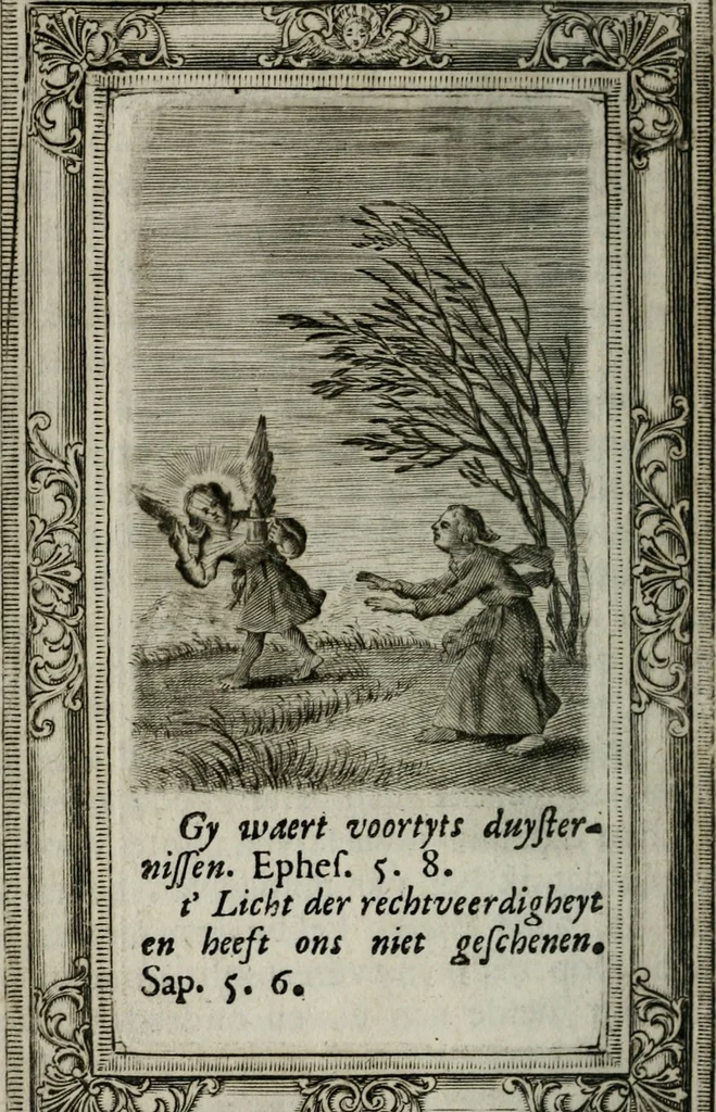 An illustration from Spiegel sonder bedrogh ofte kenisse syns selfs : vor oogen gestelt aen alle deught-minnende persoonen, 1733, leaf 35