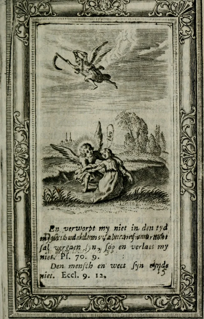 An illustration from Spiegel sonder bedrogh ofte kenisse syns selfs : vor oogen gestelt aen alle deught-minnende persoonen, 1733, leaf 44