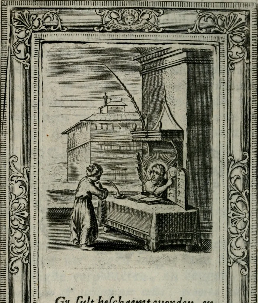 An illustration from Spiegel sonder bedrogh ofte kenisse syns selfs : vor oogen gestelt aen alle deught-minnende persoonen, 1733, leaf 53