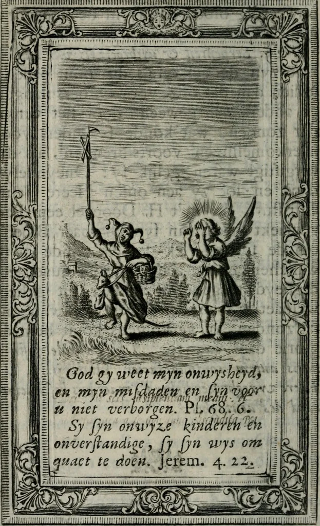 An illustration from Spiegel sonder bedrogh ofte kenisse syns selfs : vor oogen gestelt aen alle deught-minnende persoonen, 1733, leaf 57