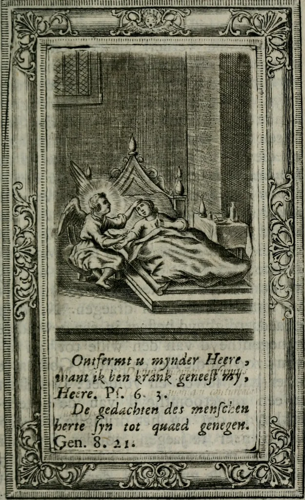 An illustration from Spiegel sonder bedrogh ofte kenisse syns selfs : vor oogen gestelt aen alle deught-minnende persoonen, 1733, leaf 60