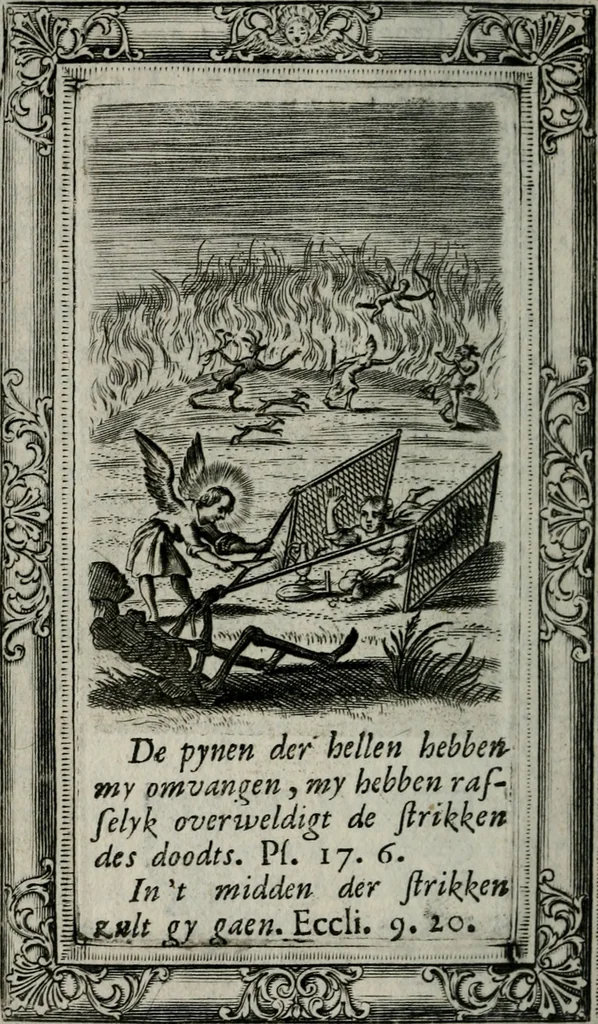 An illustration from Spiegel sonder bedrogh ofte kenisse syns selfs : vor oogen gestelt aen alle deught-minnende persoonen, 1733, leaf 79