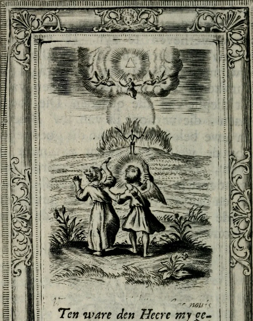 An illustration from Spiegel sonder bedrogh ofte kenisse syns selfs : vor oogen gestelt aen alle deught-minnende persoonen, 1733, leaf 89