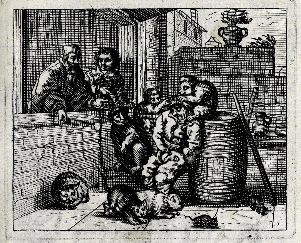 An illustration from Spiegel van den ouden ende nieuvven tijdt : bestaende uyt spreeck-woorden ende sinne-spreucken, ontleent van de voorige ende jegenwoordige eeuwe, verlustiget door menigte van sinne-beelden, met gedichten en prenten daer op passende, 1633, leaf 201
