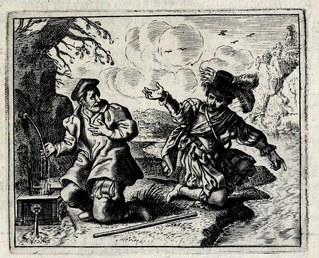 An illustration from Spiegel van den ouden ende nieuvven tijdt : bestaende uyt spreeck-woorden ende sinne-spreucken, ontleent van de voorige ende jegenwoordige eeuwe, verlustiget door menigte van sinne-beelden, met gedichten en prenten daer op passende, 1633, leaf 391