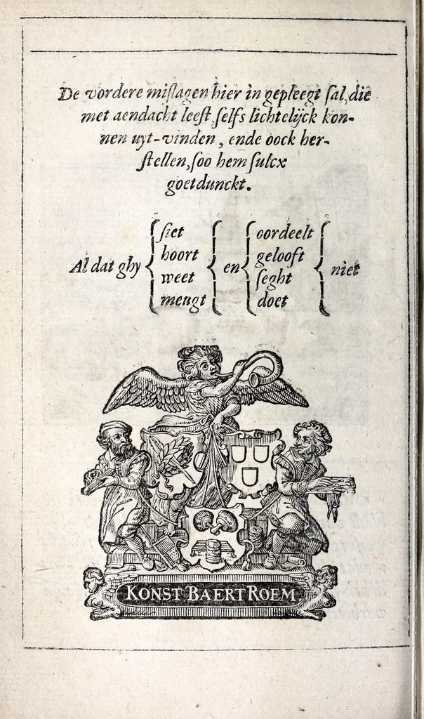 An illustration from Spiegel van den ouden ende nieuvven tijdt : bestaende uyt spreeck-woorden ende sinne-spreucken, ontleent van de voorige ende jegenwoordige eeuwe, verlustiget door menigte van sinne-beelden, met gedichten en prenten daer op passende, 1633, leaf 74