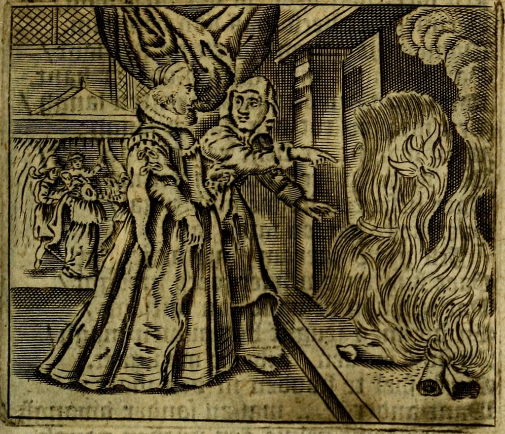 An illustration from Spiegel van den Ouden en Nieuwen Tydt, : bestaande uyt spreekwoorden, ontleent van de voorige en jegenwoordige eeuwe, verlustiget door meenigte van sinnebeelden, met gedichten en prenten daar op passende. : Vermeerdert met groote meenigte van spreekwoorden, door geheel het werk, met byvoeginge van nieuwe platen eu gedichten : alles in de nederlandsche tale ten gerieve van de liefhebbers der zelver,, 1690, leaf 114