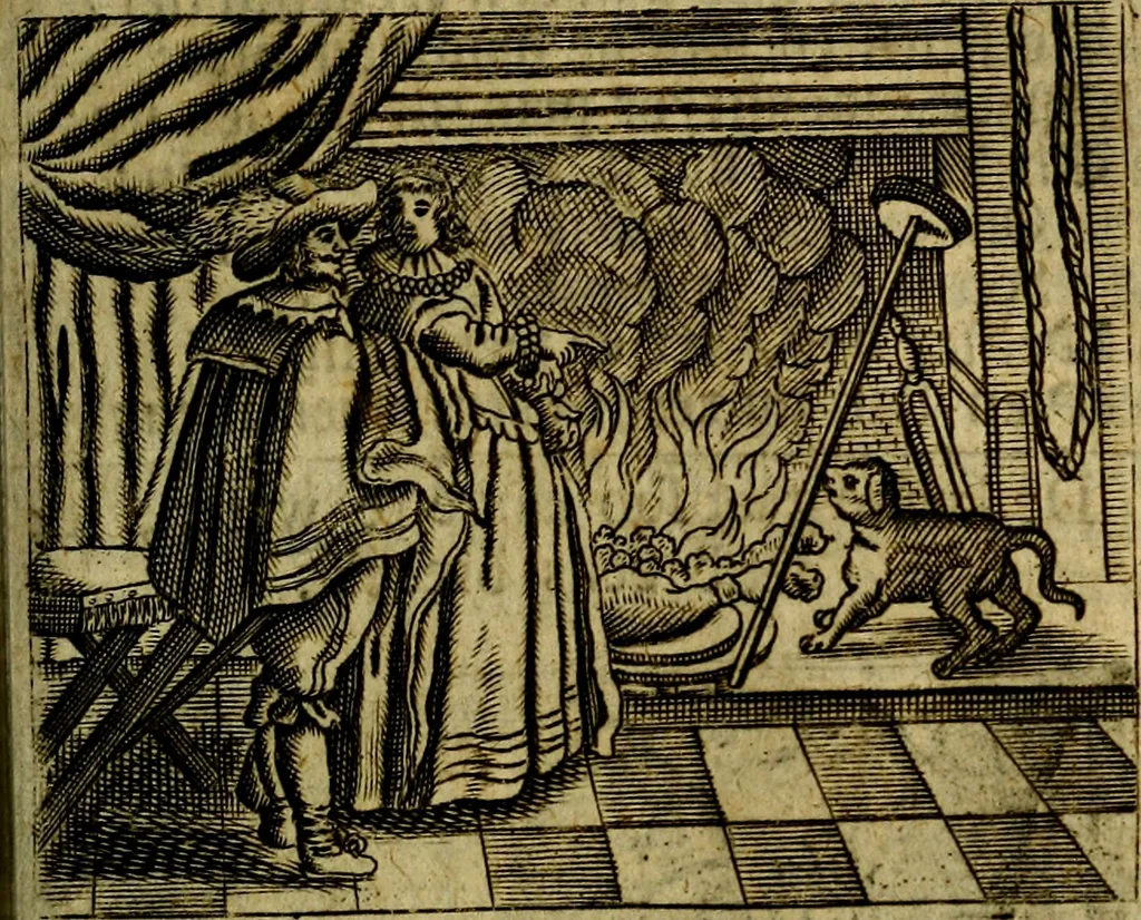 An illustration from Spiegel van den Ouden en Nieuwen Tydt, : bestaande uyt spreekwoorden, ontleent van de voorige en jegenwoordige eeuwe, verlustiget door meenigte van sinnebeelden, met gedichten en prenten daar op passende. : Vermeerdert met groote meenigte van spreekwoorden, door geheel het werk, met byvoeginge van nieuwe platen eu gedichten : alles in de nederlandsche tale ten gerieve van de liefhebbers der zelver,, 1690, leaf 116