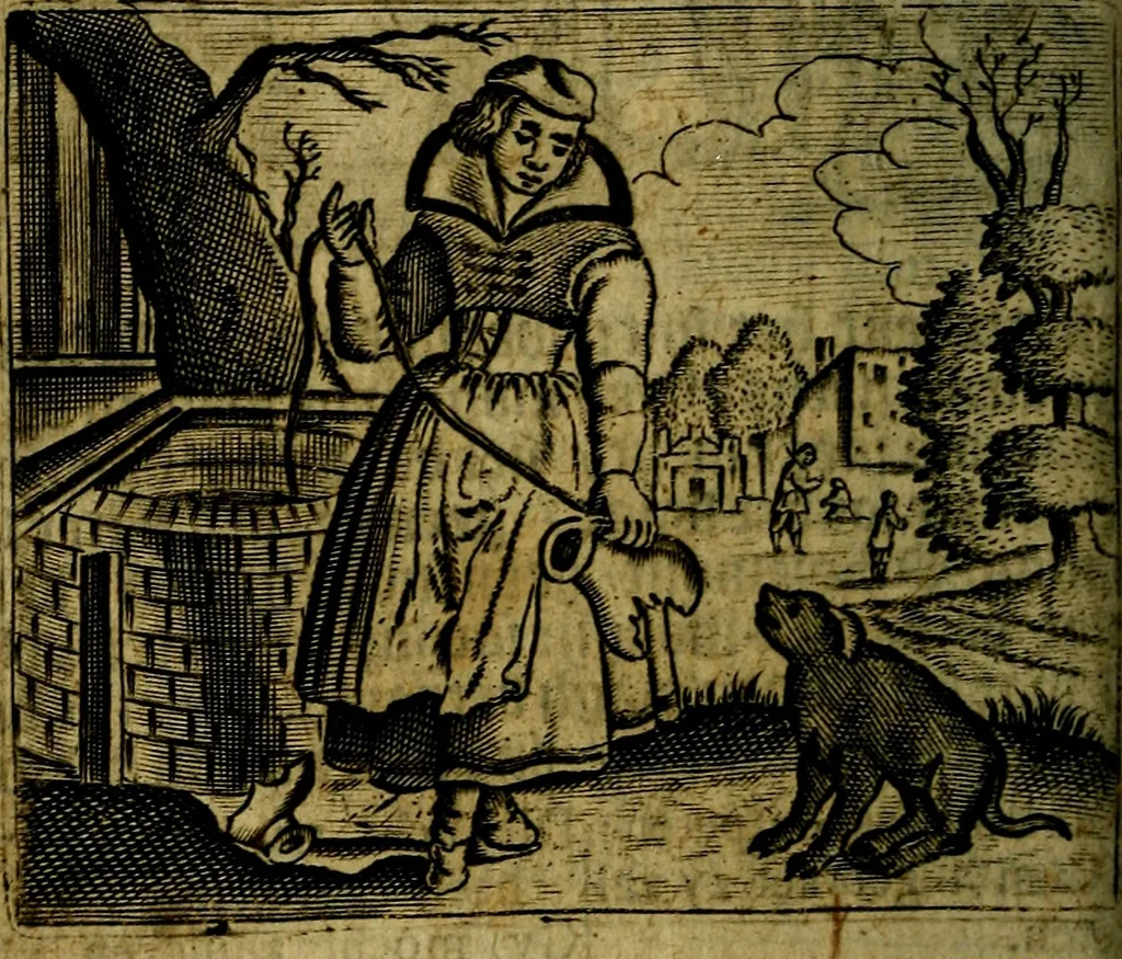 An illustration from Spiegel van den Ouden en Nieuwen Tydt, : bestaande uyt spreekwoorden, ontleent van de voorige en jegenwoordige eeuwe, verlustiget door meenigte van sinnebeelden, met gedichten en prenten daar op passende. : Vermeerdert met groote meenigte van spreekwoorden, door geheel het werk, met byvoeginge van nieuwe platen eu gedichten : alles in de nederlandsche tale ten gerieve van de liefhebbers der zelver,, 1690, leaf 117