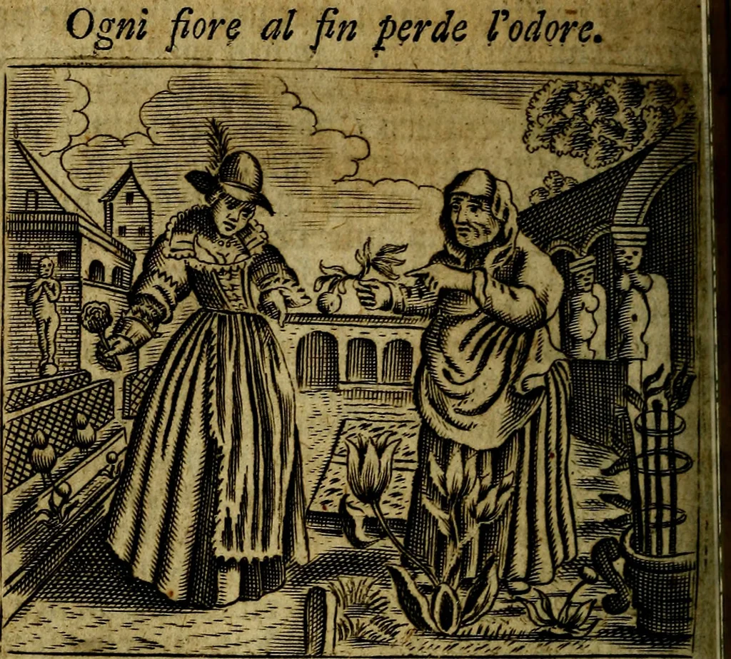 An illustration from Spiegel van den Ouden en Nieuwen Tydt, : bestaande uyt spreekwoorden, ontleent van de voorige en jegenwoordige eeuwe, verlustiget door meenigte van sinnebeelden, met gedichten en prenten daar op passende. : Vermeerdert met groote meenigte van spreekwoorden, door geheel het werk, met byvoeginge van nieuwe platen eu gedichten : alles in de nederlandsche tale ten gerieve van de liefhebbers der zelver,, 1690, leaf 139