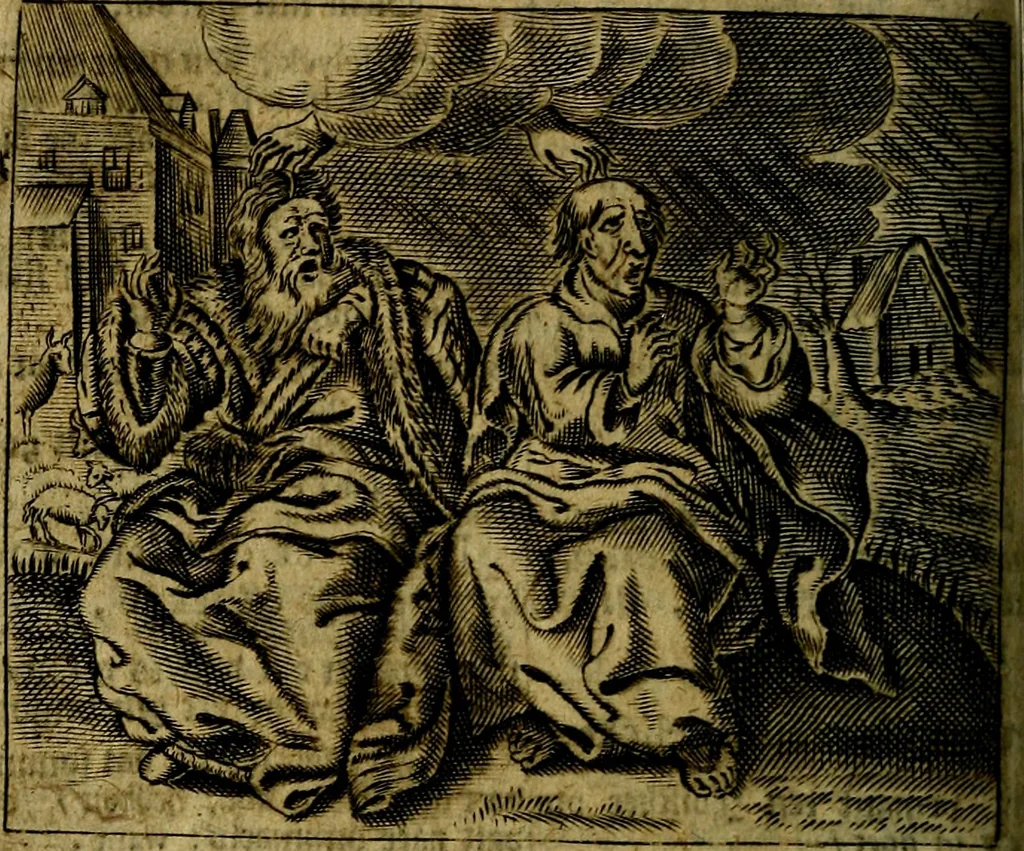 An illustration from Spiegel van den Ouden en Nieuwen Tydt, : bestaande uyt spreekwoorden, ontleent van de voorige en jegenwoordige eeuwe, verlustiget door meenigte van sinnebeelden, met gedichten en prenten daar op passende. : Vermeerdert met groote meenigte van spreekwoorden, door geheel het werk, met byvoeginge van nieuwe platen eu gedichten : alles in de nederlandsche tale ten gerieve van de liefhebbers der zelver,, 1690, leaf 161