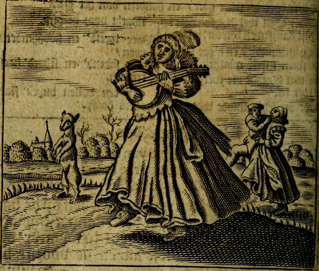 An illustration from Spiegel van den Ouden en Nieuwen Tydt, : bestaande uyt spreekwoorden, ontleent van de voorige en jegenwoordige eeuwe, verlustiget door meenigte van sinnebeelden, met gedichten en prenten daar op passende. : Vermeerdert met groote meenigte van spreekwoorden, door geheel het werk, met byvoeginge van nieuwe platen eu gedichten : alles in de nederlandsche tale ten gerieve van de liefhebbers der zelver,, 1690, leaf 171