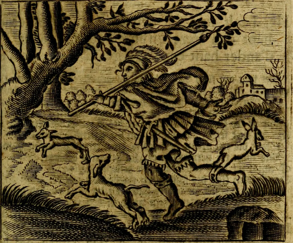 An illustration from Spiegel van den Ouden en Nieuwen Tydt, : bestaande uyt spreekwoorden, ontleent van de voorige en jegenwoordige eeuwe, verlustiget door meenigte van sinnebeelden, met gedichten en prenten daar op passende. : Vermeerdert met groote meenigte van spreekwoorden, door geheel het werk, met byvoeginge van nieuwe platen eu gedichten : alles in de nederlandsche tale ten gerieve van de liefhebbers der zelver,, 1690, leaf 214