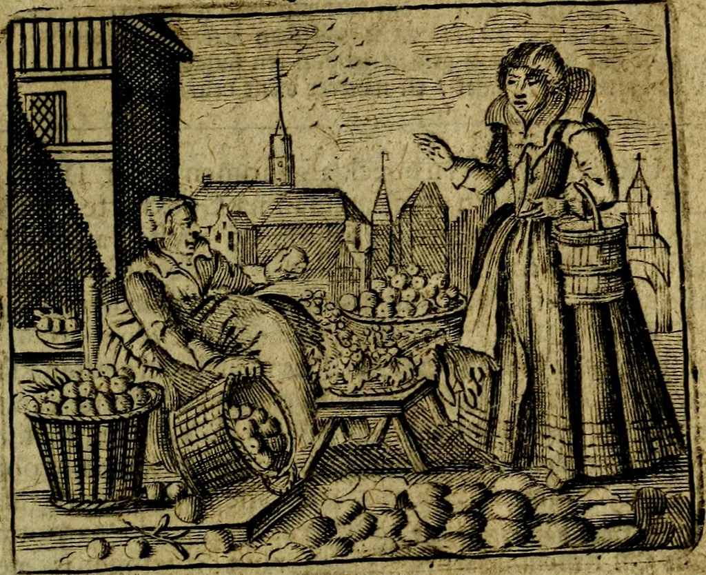 An illustration from Spiegel van den Ouden en Nieuwen Tydt, : bestaande uyt spreekwoorden, ontleent van de voorige en jegenwoordige eeuwe, verlustiget door meenigte van sinnebeelden, met gedichten en prenten daar op passende. : Vermeerdert met groote meenigte van spreekwoorden, door geheel het werk, met byvoeginge van nieuwe platen eu gedichten : alles in de nederlandsche tale ten gerieve van de liefhebbers der zelver,, 1690, leaf 22