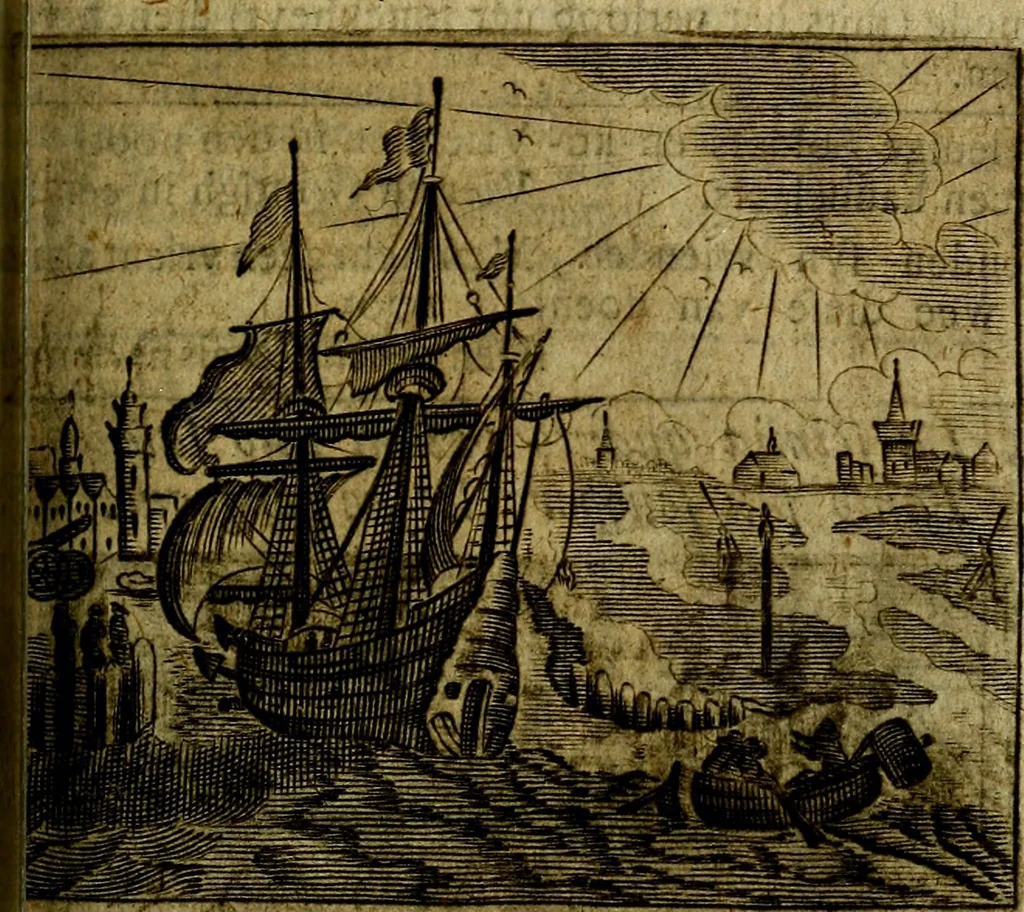 An illustration from Spiegel van den Ouden en Nieuwen Tydt, : bestaande uyt spreekwoorden, ontleent van de voorige en jegenwoordige eeuwe, verlustiget door meenigte van sinnebeelden, met gedichten en prenten daar op passende. : Vermeerdert met groote meenigte van spreekwoorden, door geheel het werk, met byvoeginge van nieuwe platen eu gedichten : alles in de nederlandsche tale ten gerieve van de liefhebbers der zelver,, 1690, leaf 238