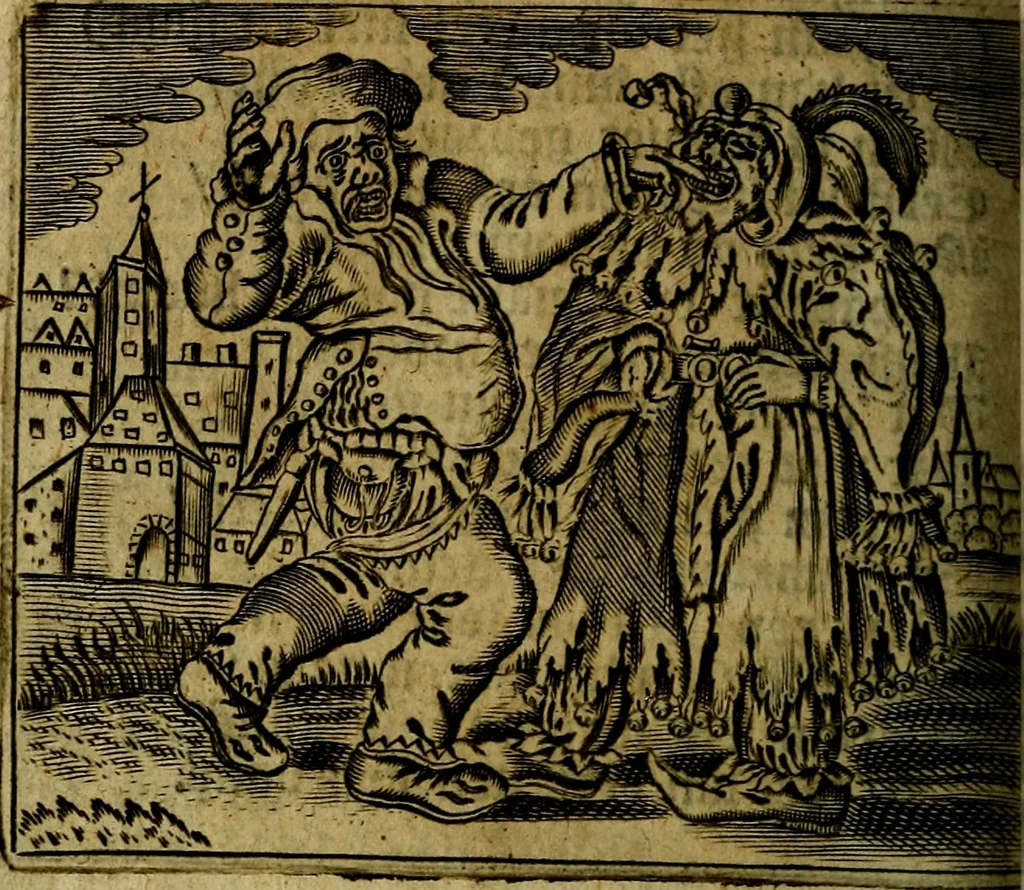 An illustration from Spiegel van den Ouden en Nieuwen Tydt, : bestaande uyt spreekwoorden, ontleent van de voorige en jegenwoordige eeuwe, verlustiget door meenigte van sinnebeelden, met gedichten en prenten daar op passende. : Vermeerdert met groote meenigte van spreekwoorden, door geheel het werk, met byvoeginge van nieuwe platen eu gedichten : alles in de nederlandsche tale ten gerieve van de liefhebbers der zelver,, 1690, leaf 279