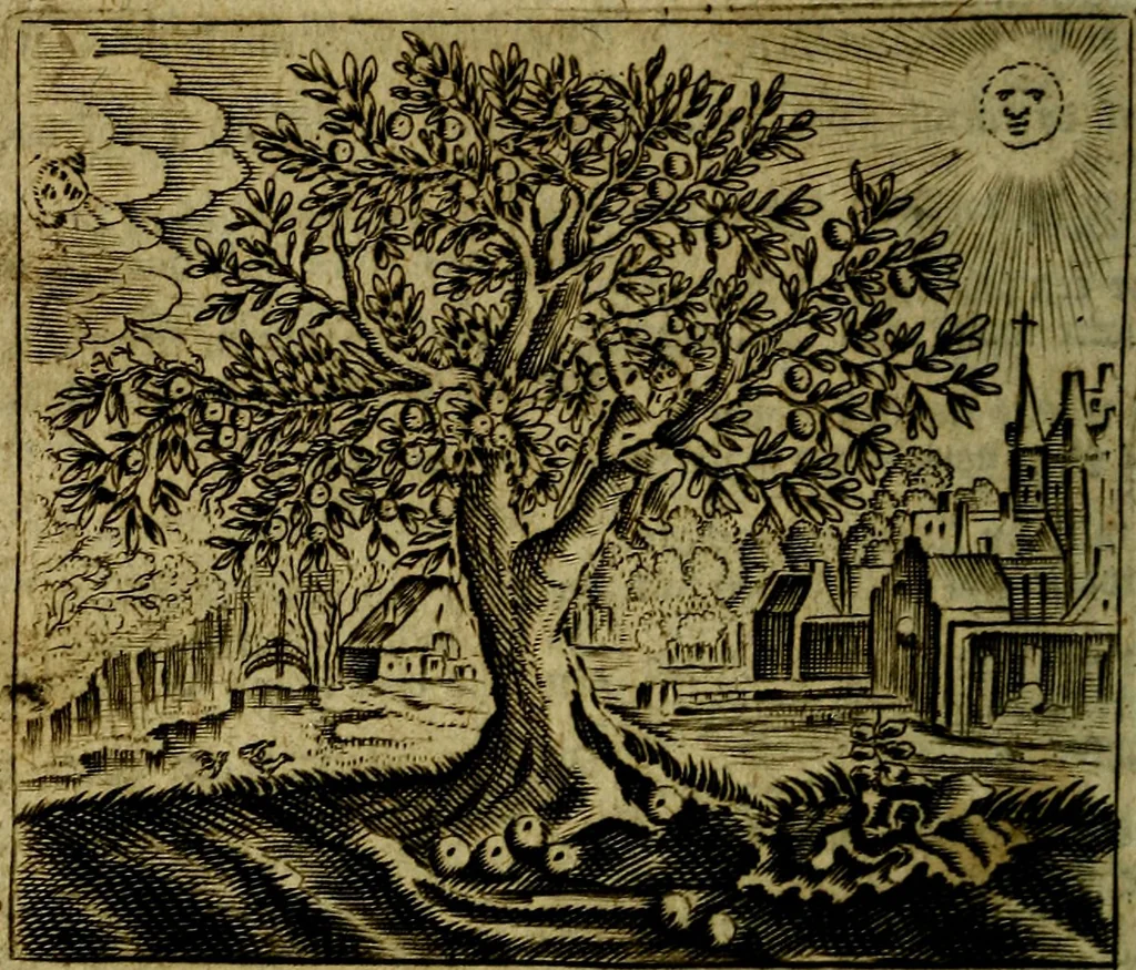 An illustration from Spiegel van den Ouden en Nieuwen Tydt, : bestaande uyt spreekwoorden, ontleent van de voorige en jegenwoordige eeuwe, verlustiget door meenigte van sinnebeelden, met gedichten en prenten daar op passende. : Vermeerdert met groote meenigte van spreekwoorden, door geheel het werk, met byvoeginge van nieuwe platen eu gedichten : alles in de nederlandsche tale ten gerieve van de liefhebbers der zelver,, 1690, leaf 337